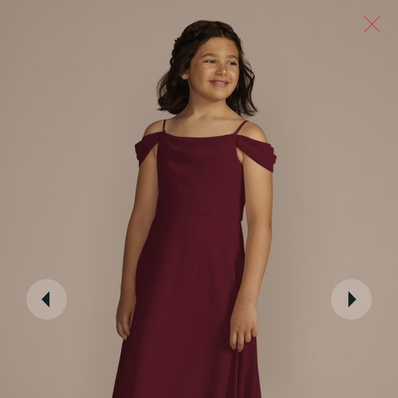 David’s Bridal chiffon junior bridesmaid dress, wine - Picture 1 of 7